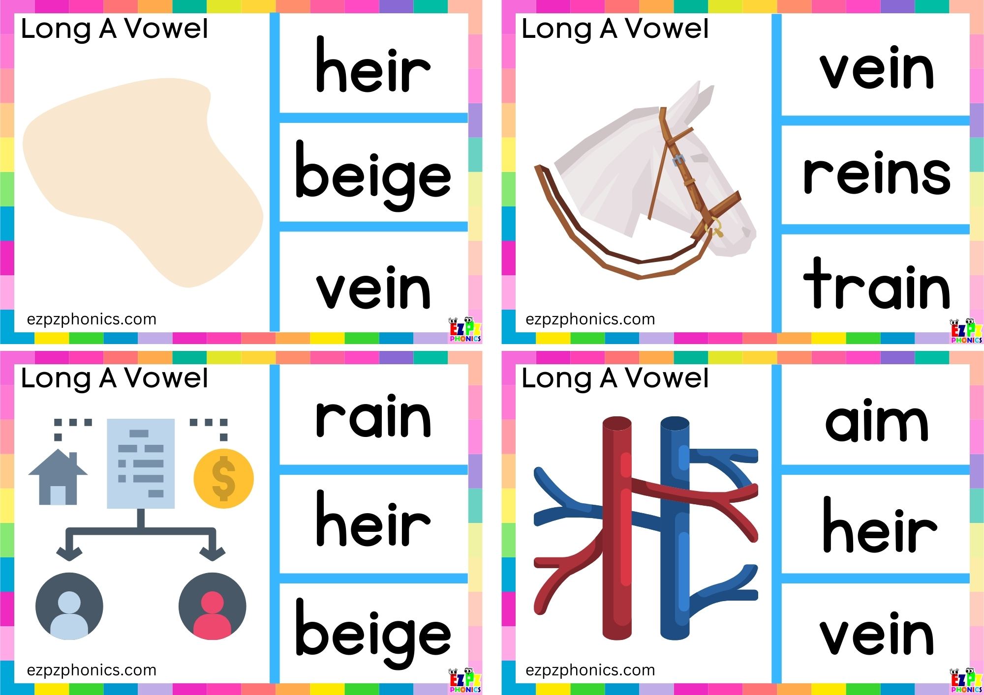 Long a vowel ei words Look at the image and clip the correct word Clip cards